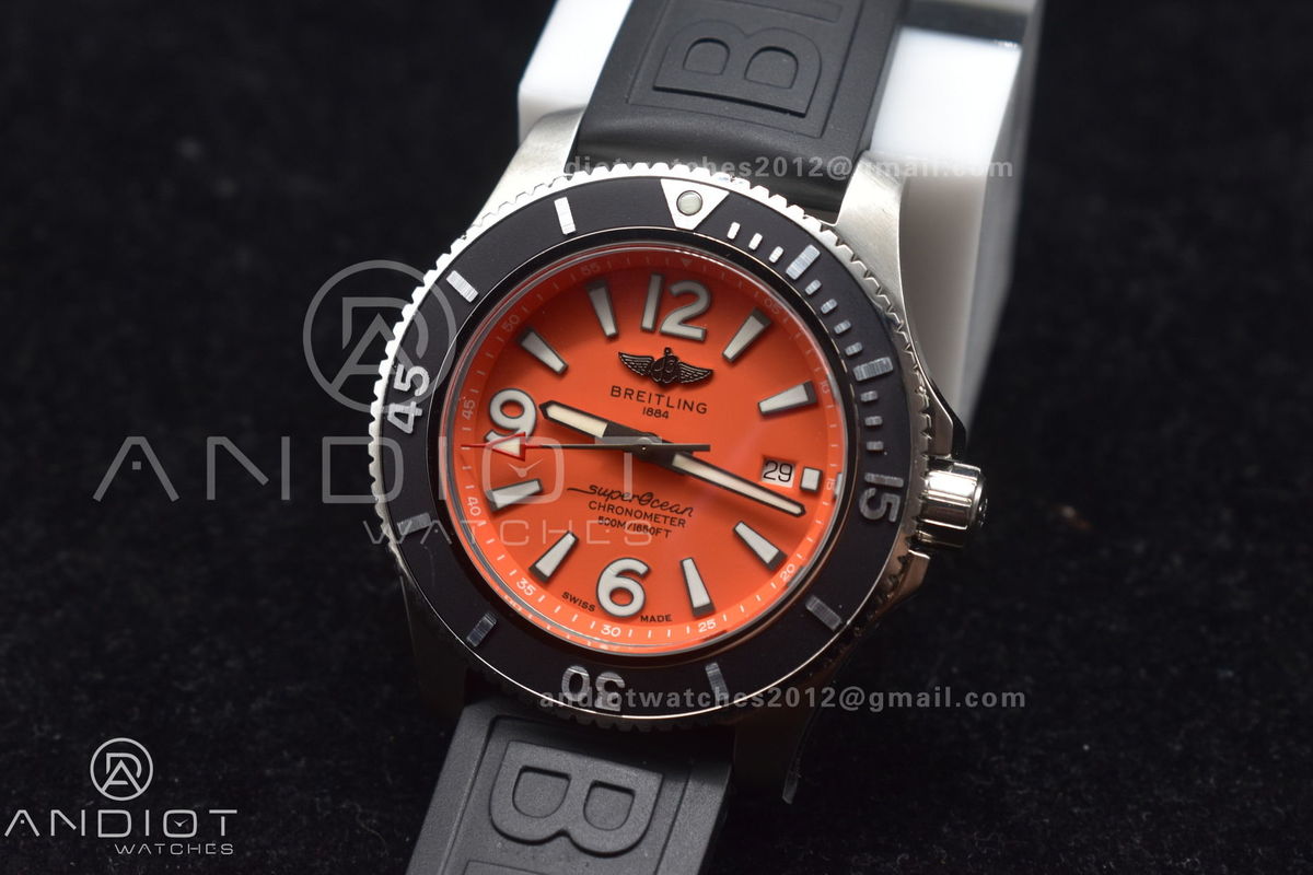 Superocean Automatic 44 TF 1:1 Best Edition Orange Dial Black Bezel On Black Rubber Strap A2824